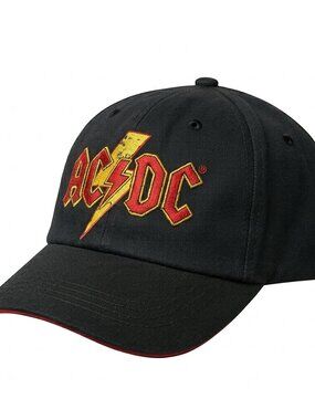 AC/DC Red Logo With Double Lightning Bolt Embroidered Baseball Cap Hat NEW